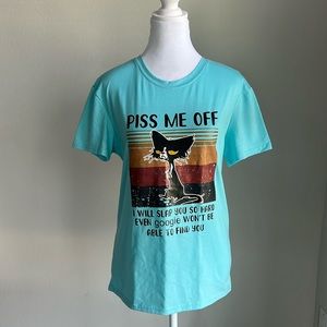 NWOT women’s aqua blue short sleeve cat teeshirt